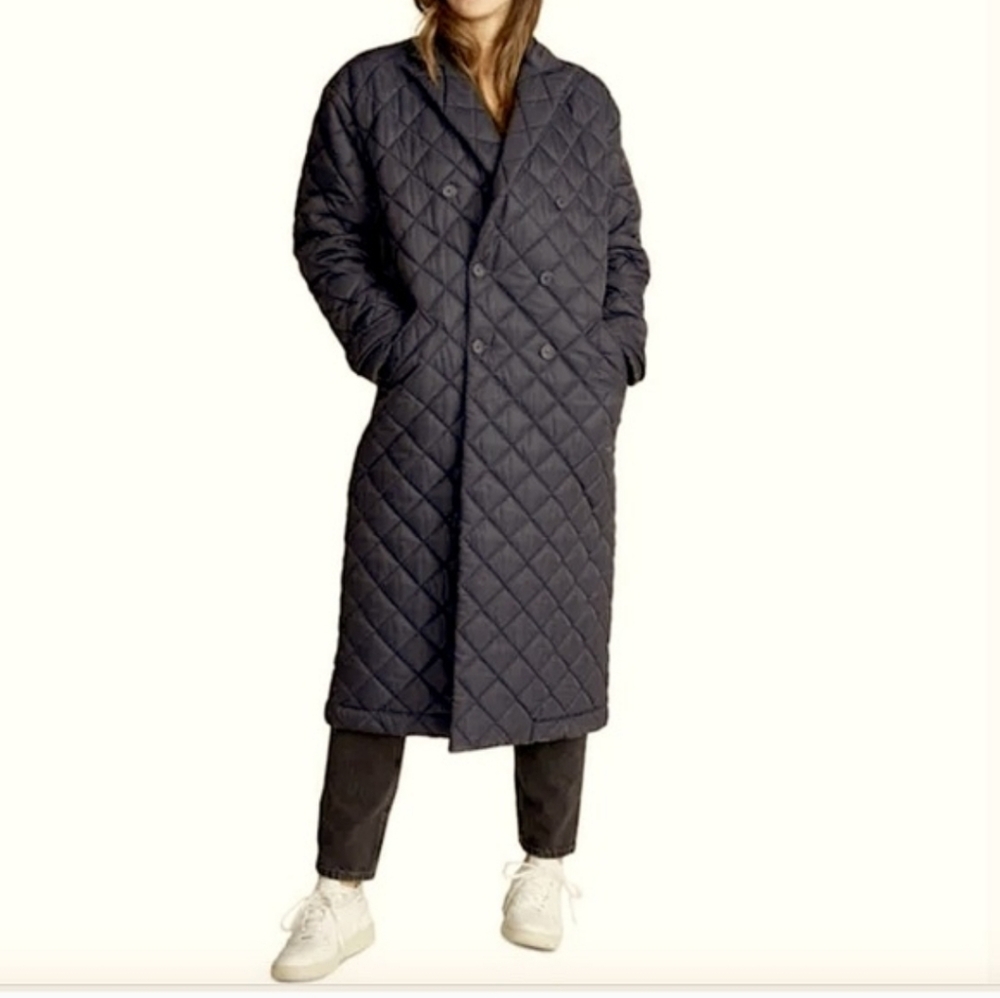 NWT Rebecca Minkoff Double Breasted Quilted Long Black Coat S